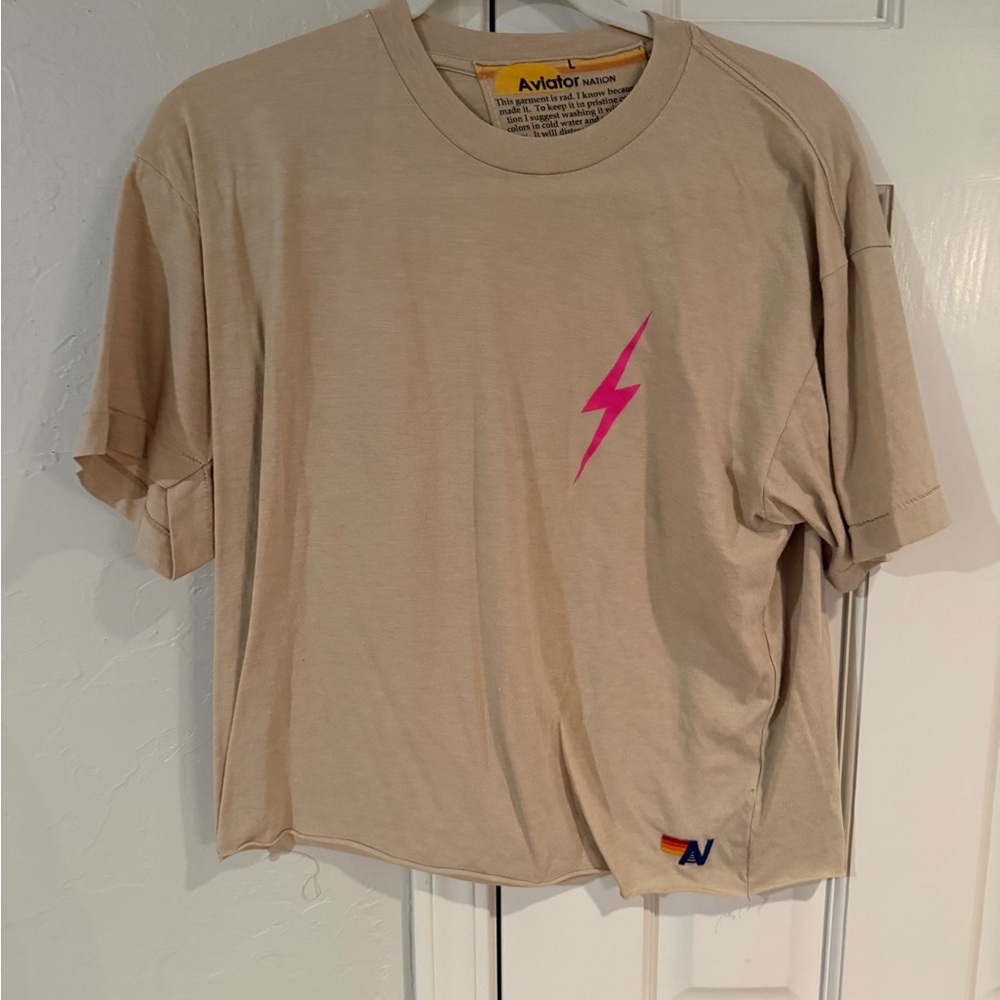 Aviator Nation Mens Beige Lightning Bolt Tee